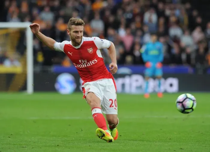 Framed Print : Shkodran Mustafi: In Action for Arsenal Against Hull City, Premier League 2016-17