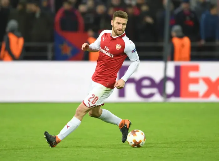 Framed Print : Shkodran Mustafi in Action: Arsenal vs CSKA Moscow, UEFA Europa League Quarterfinal