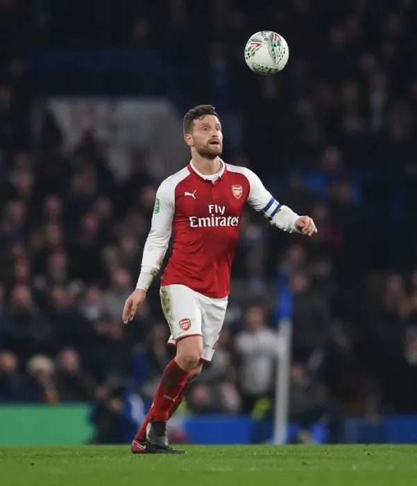 Framed Print : Shkodran Mustafi in Action: Chelsea vs. Arsenal - Carabao Cup Semi-Final First Leg