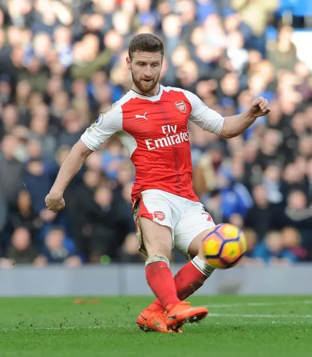 Framed Print : Shkodran Mustafi Focused Amidst Chelsea vs Arsenal Rivalry (2016-17)
