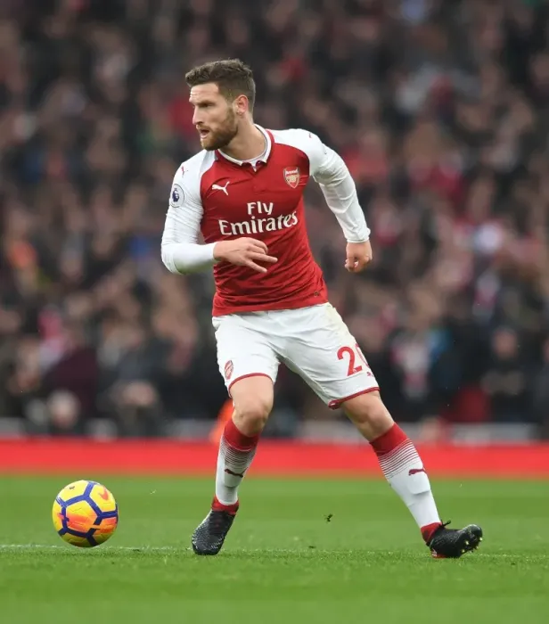 Framed Print : Shkodran Mustafi Focused: Arsenal vs. Tottenham Hotspur, Premier League 2017-18