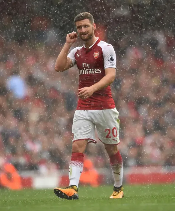 Framed Print : Shkodran Mustafi Focuses in Arsenal's Clash Against AFC Bournemouth, 2017-18 Premier League