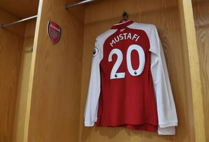 Framed Print : Shkodran Mustafi's Arsenal Shirt in Arsenal Dressing Room Before Arsenal v Tottenham Hotspur Match, 2017-18 Premier League Framed Print : Shkodran Mustafi's Arsenal Shirt in Arsenal Dressing Room Before Arsenal v Tottenham Hotspur Match, 2017-18 Premier League