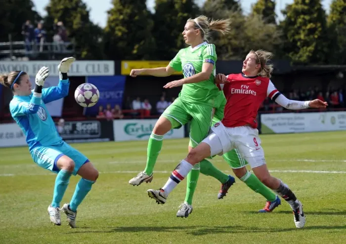 Framed Print : Showdown in the Semi-Finals: Ellen White vs. Lena Goessling and Alisa Vetterlein - Arsenal Ladies vs. VfL Wolfsburg in the UEFA Women's Champions League Framed Print : Showdown in the Semi-Finals: Ellen White vs. Lena Goessling and Alisa Vetterlein - Arsenal Ladies vs. VfL Wolfsburg in the UEFA Women's Champions League