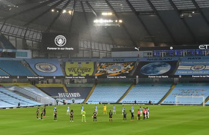 Framed Print : Silent Tribute: Premier League Showdown - Manchester City vs. Arsenal (June 2020)