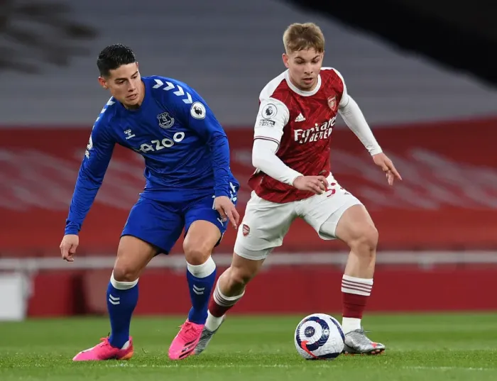 Framed Print : Smith Rowe vs. Rodriguez: A Premier League Showdown at Emirates Stadium