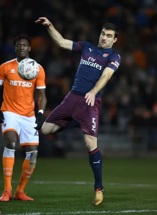Framed Print : Sokratis in Action: Arsenal vs. Blackpool - FA Cup 2019
