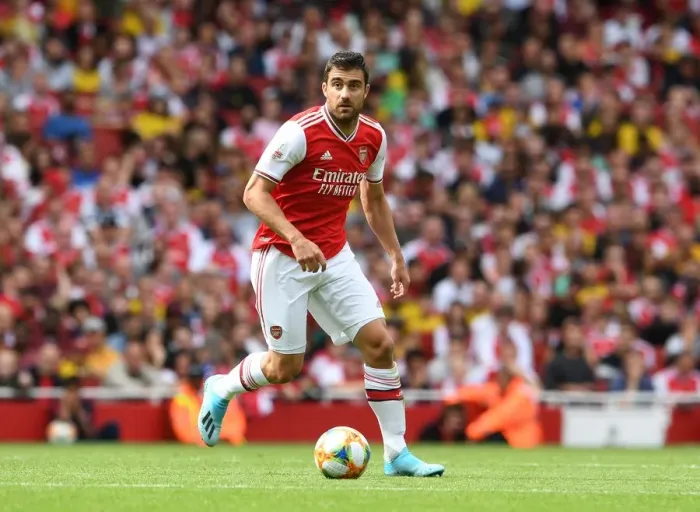 Framed Print : Sokratis in Action: Arsenal vs. Olympique Lyonnais at Emirates Cup, 2019