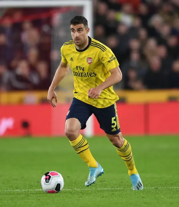 Framed Print : Sokratis in Action: Arsenal vs Sheffield United, Premier League 2019-20
