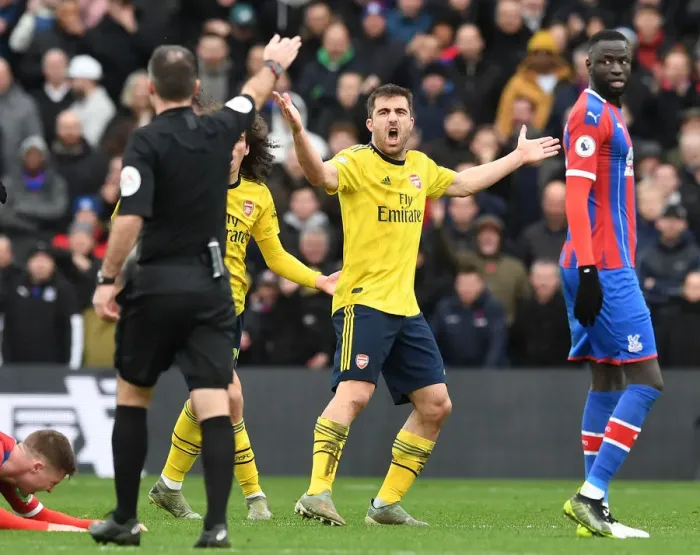 Framed Print : Sokratis of Arsenal in Action at Crystal Palace, Premier League 2019-20