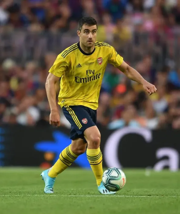 Framed Print : Sokratis of Arsenal vs. FC Barcelona at Nou Camp: 2019-20 Pre-Season Showdown