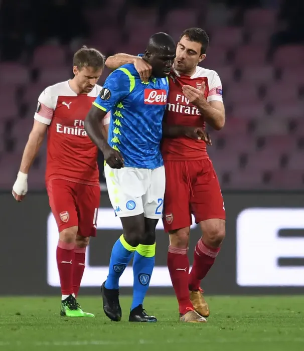 Framed Print : Sokratis and Koulibaly: A Tactical Battle in Napoli v Arsenal UEFA Europa League Quarterfinal Framed Print : Sokratis and Koulibaly: A Tactical Battle in Napoli v Arsenal UEFA Europa League Quarterfinal