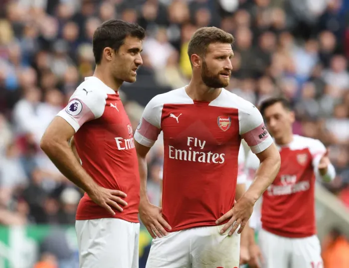 Framed Print : Sokratis and Mustafi: Arsenal's Central Defensive Duo in Action against Newcastle United (2018-19)