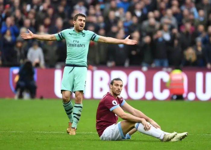 Framed Print : Sokratis Pleads Innocence: Intense Moment from West Ham vs. Arsenal Premier League Clash Framed Print : Sokratis Pleads Innocence: Intense Moment from West Ham vs. Arsenal Premier League Clash