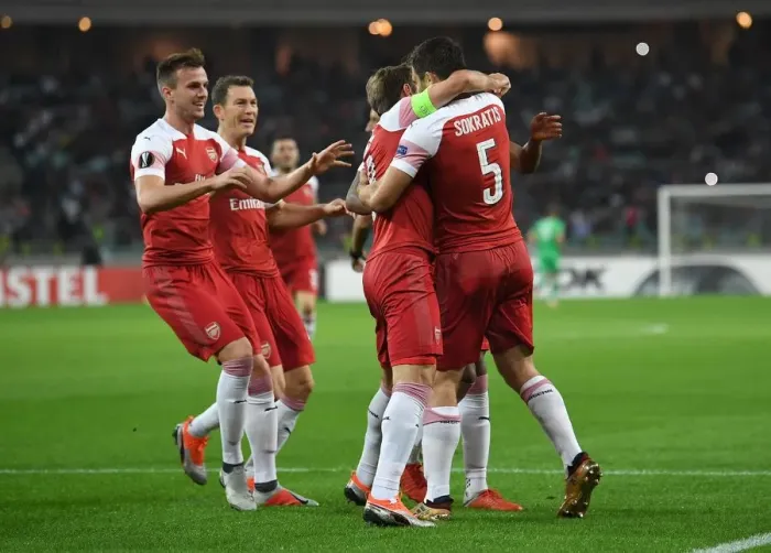 Framed Print : Sokratis Scores: Arsenal's Europa League Victory Celebration in Baku Framed Print : Sokratis Scores: Arsenal's Europa League Victory Celebration in Baku