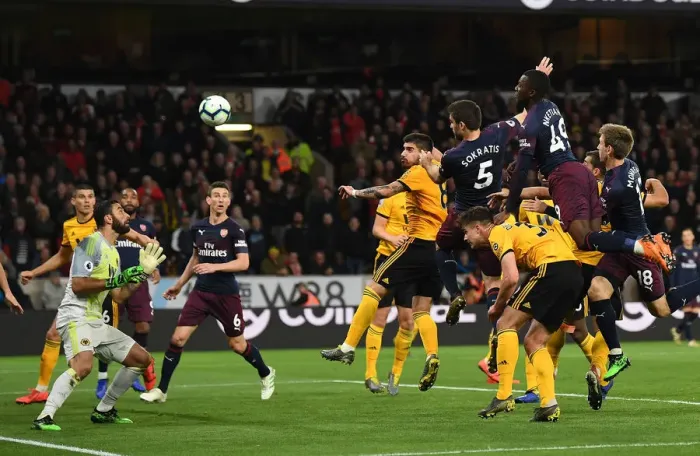 Framed Print : Sokratis Scores the Winner: Wolverhampton Wanderers vs. Arsenal FC, Premier League 2018-19