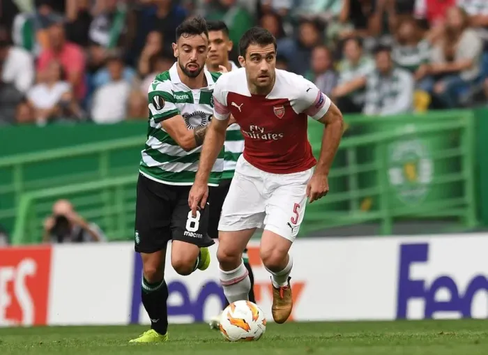 Framed Print : Sokratis vs Bruno Fernandes: Clash of the Europa League Titans (Arsenal vs Sporting CP, 2018) Framed Print : Sokratis vs Bruno Fernandes: Clash of the Europa League Titans (Arsenal vs Sporting CP, 2018)