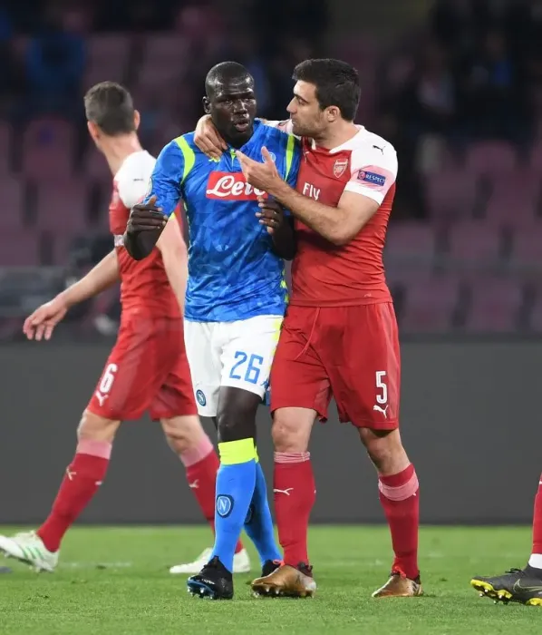 Framed Print : Sokratis vs. Koulibaly: Clash of the Europa League Titans - Arsenal vs. Napoli