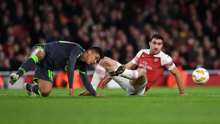 Framed Print : Sokratis vs. Montero: A Europa League Battle at Emirates Stadium Framed Print : Sokratis vs. Montero: A Europa League Battle at Emirates Stadium
