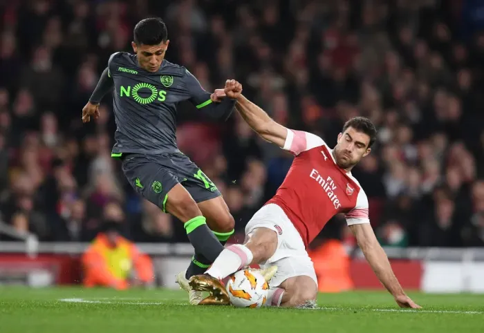 Framed Print : Sokratis vs. Montero: A Europa League Showdown at Emirates Stadium Framed Print : Sokratis vs. Montero: A Europa League Showdown at Emirates Stadium