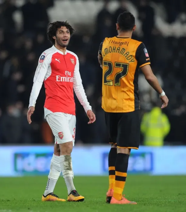 Framed Print : Sportsmanship on the Field: Mohamed Elneny and Ahmed Elmohamady's Heartwarming Moment During FA Cup Fifth Round Replay Between Hull City and Arsenal (2015-16)