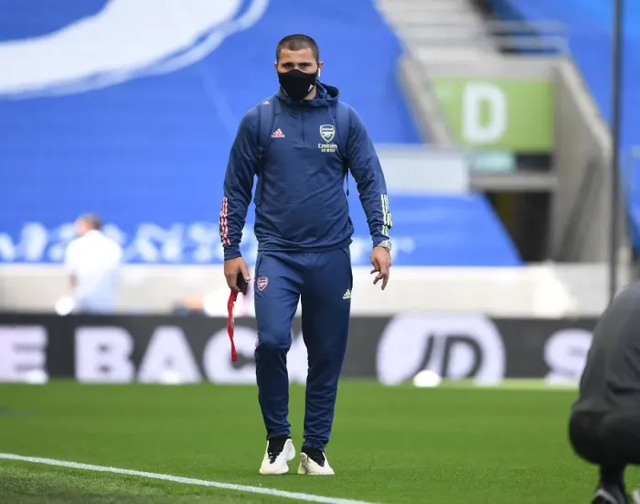 Framed Print : Empty Stadium: Sead Kolasinac of Arsenal Prepares for Brighton & Hove Albion Clash (2020) Framed Print : Empty Stadium: Sead Kolasinac of Arsenal Prepares for Brighton & Hove Albion Clash (2020)
