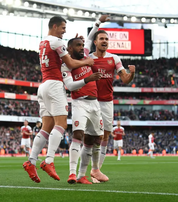 Framed Print : Three Stars Shine: Lacazette, Xhaka, Ramsey's Goals - Arsenal's Triumph Against Everton (2018-19)