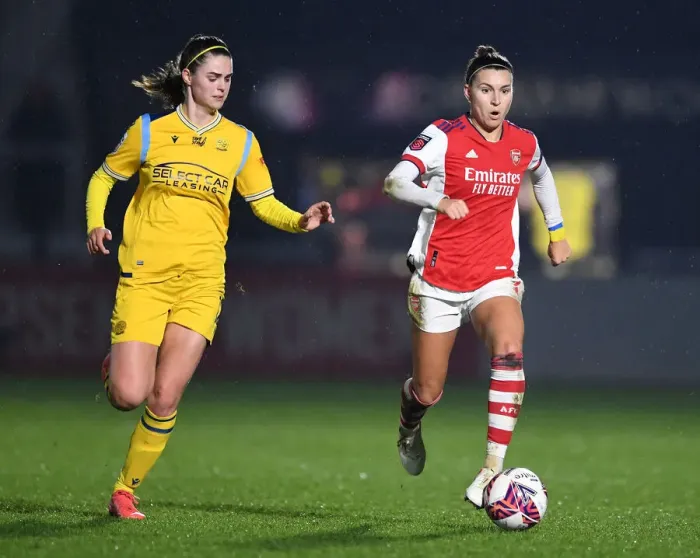 Framed Print : Steph Catley vs. Emma Harries: A Fierce Rivalry Unfolds in Arsenal Women vs. Reading Women FA WSL Match Framed Print : Steph Catley vs. Emma Harries: A Fierce Rivalry Unfolds in Arsenal Women vs. Reading Women FA WSL Match