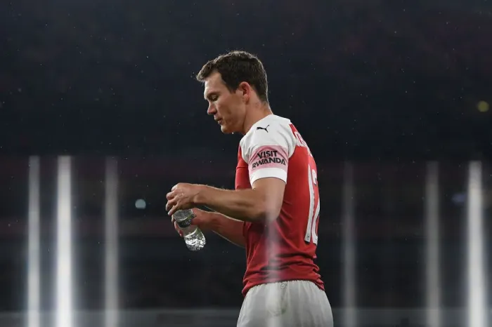 Framed Print : Stephan Lichtsteiner: In Action for Arsenal Against Blackpool in Carabao Cup 2018-19