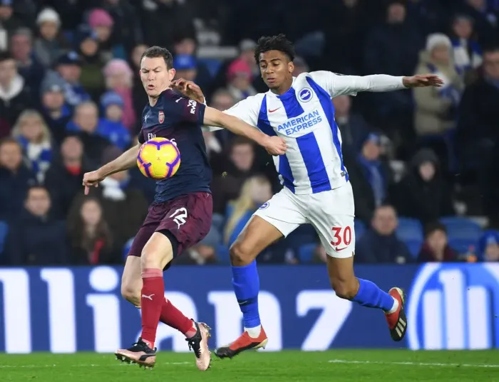 Framed Print : Stephan Lichtsteiner Charges Past Bernardo: Brighton vs. Arsenal, Premier League 2018-19