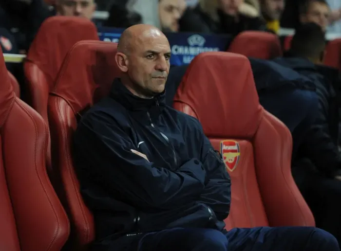 Framed Print : Steve Bould: Arsenal Assistant Manager Before Arsenal FC vs. FC Schalke 04, UEFA Champions League (2012)