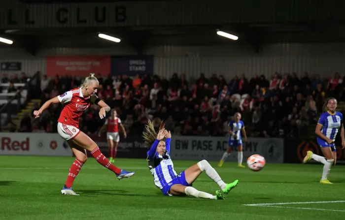 Framed Print : Stina Blackstenius Scores Arsenal's Second Goal in FA WSL Match Against Brighton & Hove Albion Framed Print : Stina Blackstenius Scores Arsenal's Second Goal in FA WSL Match Against Brighton & Hove Albion