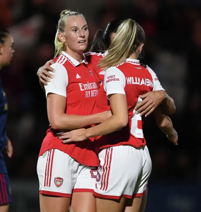 Framed Print : Stina Blackstenius Scores First Goal for Arsenal Women in UEFA Champions League Debut