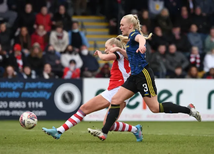 Framed Print : Stina Blackstenius Scores the Winning Goal: Arsenal Women Defeat Manchester United Women