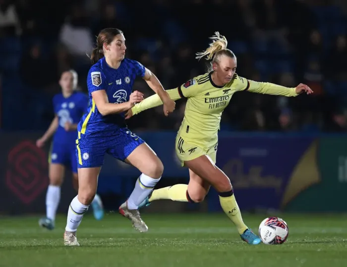 Framed Print : Stina Blackstenius vs Aniek Nouwen: A Battle in the FA WSL Clash Between Chelsea Women and Arsenal Women
