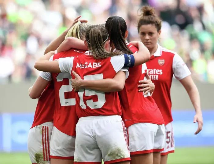 Framed Print : Stina Blackstenius's Brace: Arsenal Women Advance to Champions League Final with 2-1 Semifinal Win over VfL Wolfsburg