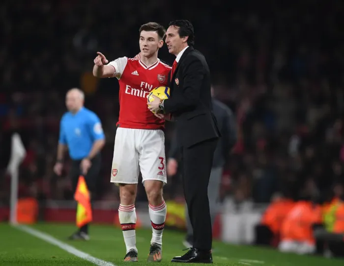 Framed Print : Strategic Talk: Unai Emery and Kieran Tierney at Emirates Stadium during Arsenal vs Southampton Match, 2019 Framed Print : Strategic Talk: Unai Emery and Kieran Tierney at Emirates Stadium during Arsenal vs Southampton Match, 2019