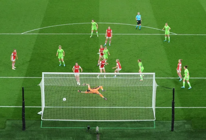 Framed Print : Tabea Wassmuth Scores Against Arsenal in Champions League Quarterfinal
