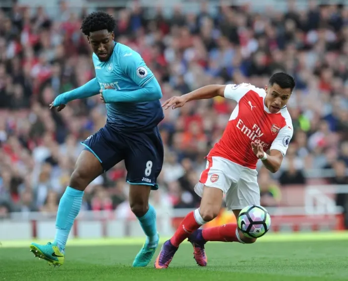Framed Print : Tense Arsenal vs Swansea Battle: Alexis Sanchez Under Pressure at Emirates Stadium, October 2016 Framed Print : Tense Arsenal vs Swansea Battle: Alexis Sanchez Under Pressure at Emirates Stadium, October 2016