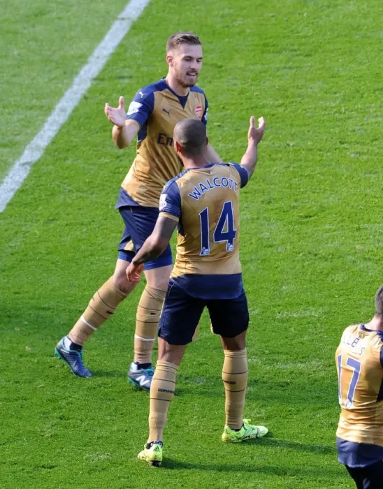Framed Print : Theo Walcott and Aaron Ramsey's Unforgettable Goal Celebration: Leicester City vs. Arsenal (2015 / 16) Framed Print : Theo Walcott and Aaron Ramsey's Unforgettable Goal Celebration: Leicester City vs. Arsenal (2015 / 16)
