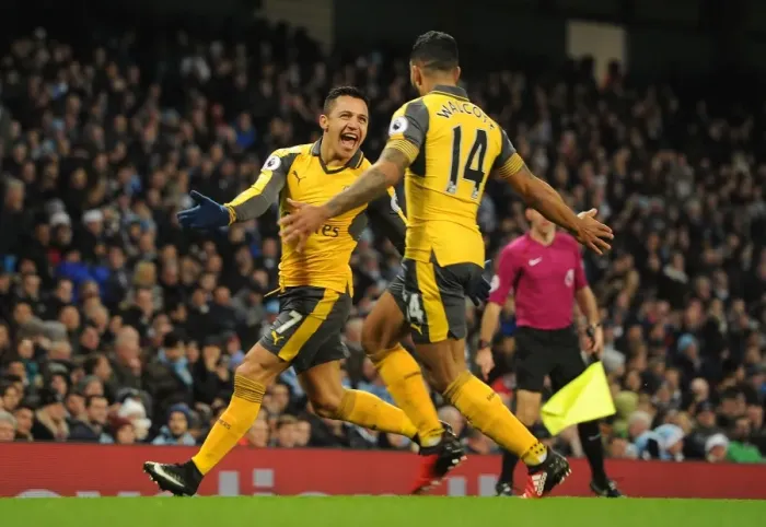 Framed Print : Theo Walcott and Alexis Sanchez Celebrate Goal: Manchester City vs Arsenal, 2016-17 Premier League Framed Print : Theo Walcott and Alexis Sanchez Celebrate Goal: Manchester City vs Arsenal, 2016-17 Premier League