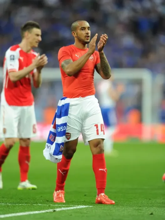 Framed Print : Theo Walcott (Arsenal). Arsenal 2: 1 Reading, after extra time. FA Cup Semi Final Framed Print : Theo Walcott (Arsenal). Arsenal 2: 1 Reading, after extra time. FA Cup Semi Final