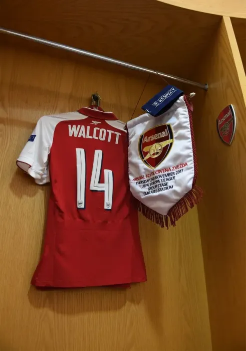 Framed Print : Theo Walcott and Arsenal's Europa League Victory Pennant: Arsenal FC's Triumph over Red Star Belgrade (2017) Framed Print : Theo Walcott and Arsenal's Europa League Victory Pennant: Arsenal FC's Triumph over Red Star Belgrade (2017)