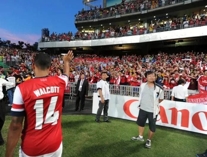 Framed Print : Theo Walcott Bids Farewell to Arsenal Fans in Hong Kong after Kitchee FC Match Framed Print : Theo Walcott Bids Farewell to Arsenal Fans in Hong Kong after Kitchee FC Match