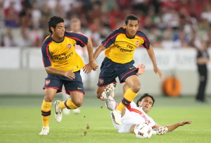 Framed Print : Theo Walcott and Carlos Vela (Arsenal) Tasci (Stuttgart)