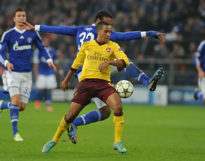 Framed Print : Theo Walcott Dashes Past Roman Neustadter: Arsenal vs. Schalke 2012-13 UEFA Champions League Framed Print : Theo Walcott Dashes Past Roman Neustadter: Arsenal vs. Schalke 2012-13 UEFA Champions League