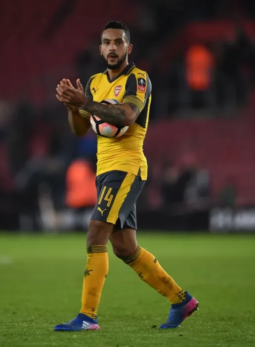 Framed Print : Theo Walcott with the FA Cup Matchball: Southampton vs. Arsenal, Emirates FA Cup Fourth Round