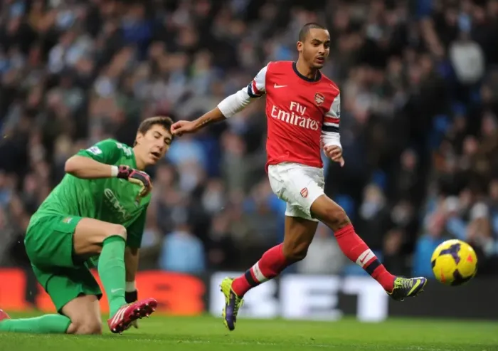 Framed Print : Theo Walcott Outmaneuvers Costel Pantilimon: Manchester City vs. Arsenal, Premier League, 2013 Framed Print : Theo Walcott Outmaneuvers Costel Pantilimon: Manchester City vs. Arsenal, Premier League, 2013