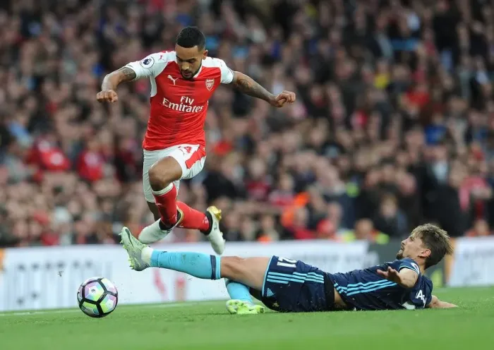 Framed Print : Theo Walcott Outsmarts Gaston Ramirez: Arsenal's Masterclass vs. Middlesbrough, 2016-17 Framed Print : Theo Walcott Outsmarts Gaston Ramirez: Arsenal's Masterclass vs. Middlesbrough, 2016-17