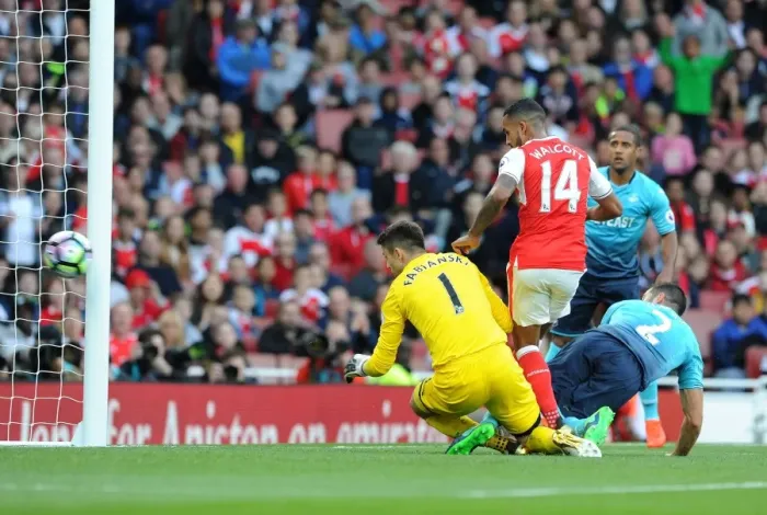 Framed Print : Theo Walcott Scores: Arsenal's Victory Against Swansea City in the Premier League 2016-17 Framed Print : Theo Walcott Scores: Arsenal's Victory Against Swansea City in the Premier League 2016-17